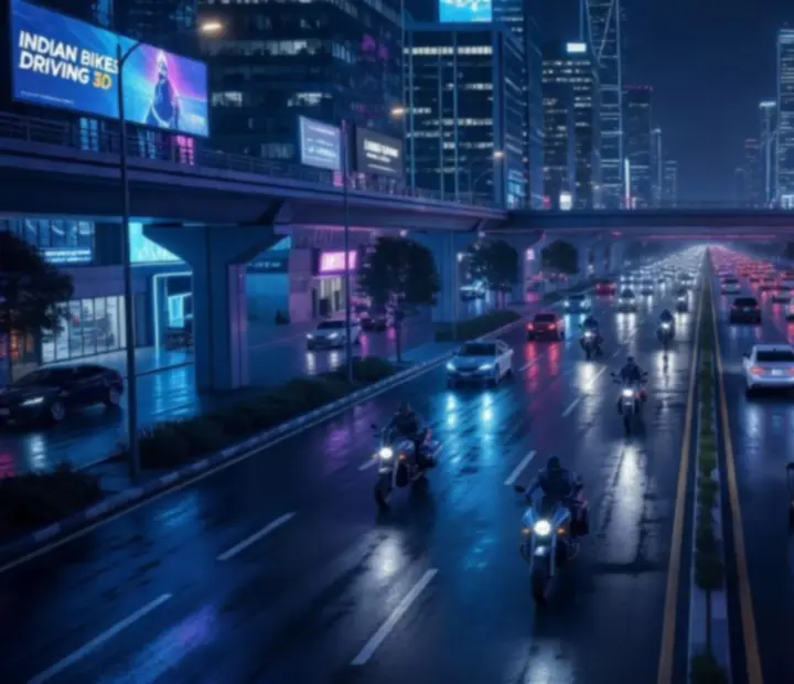 Vue de la ville et des véhicules dans Indian Bikes Driving 3D