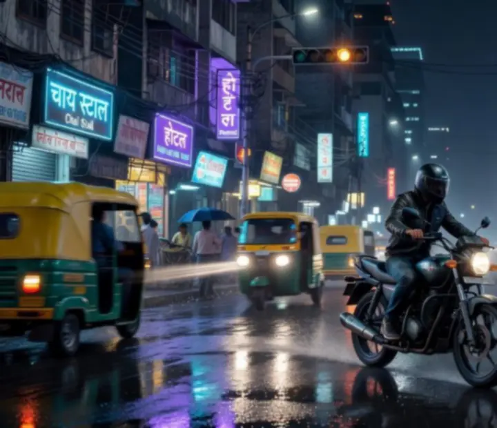 Exploration de la ville de nuit dans Indian Bikes Driving 3D