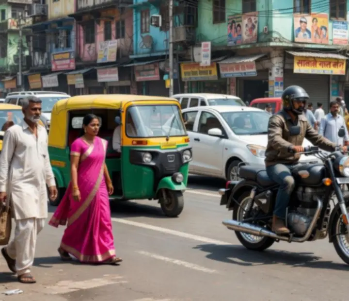 Personnage en moto dans une rue urbaine de Indian Bikes Driving 3D