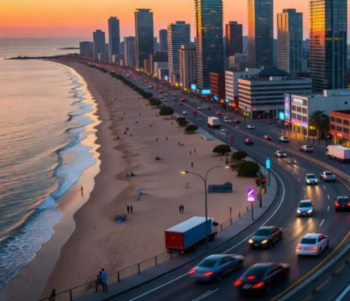 Vue de la ville côtière en 3D dans Indian Bikes Driving 3D