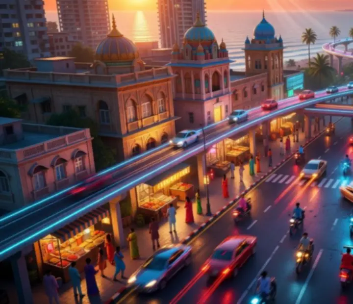 Vue cinématique de la ville ouverte dans Indian Bikes Driving 3D