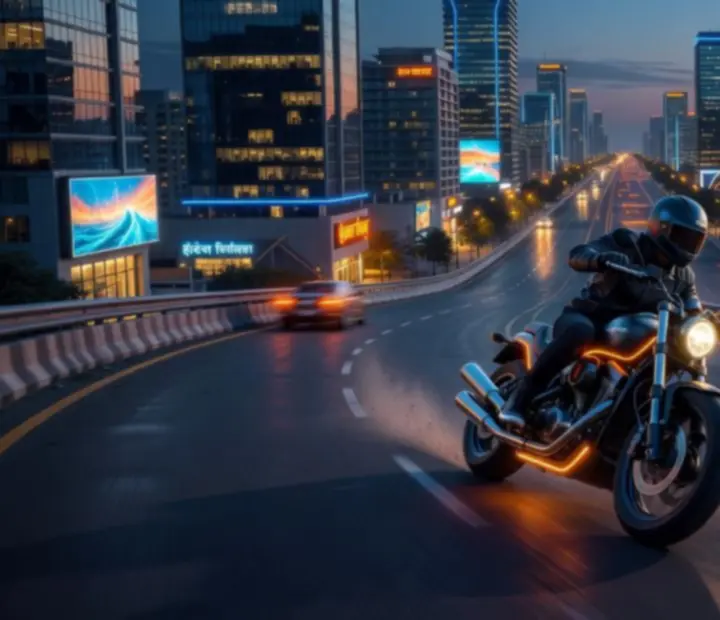 Capture de gameplay d’Indian Bikes Driving 3D montrant une scène urbaine
